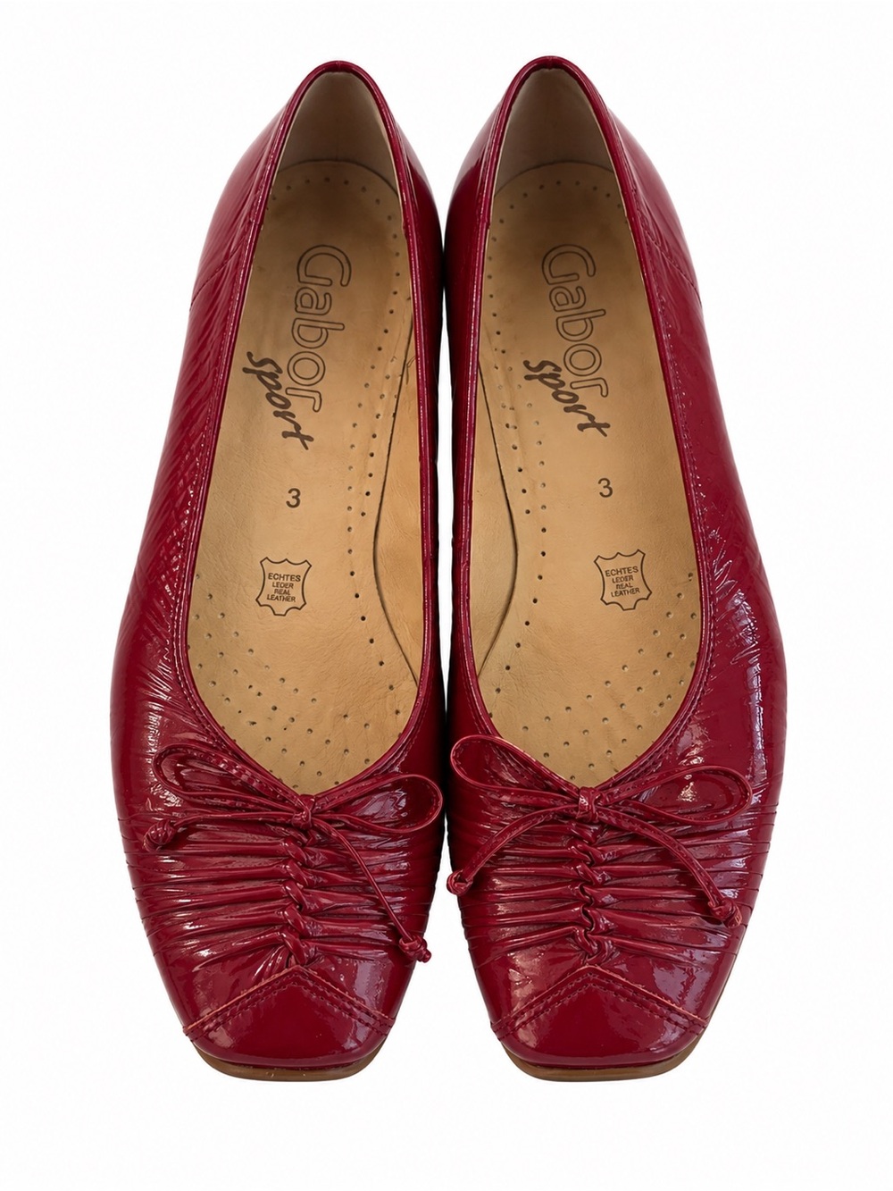 Gabor Red Patent Leather Ruched Ballet Flats